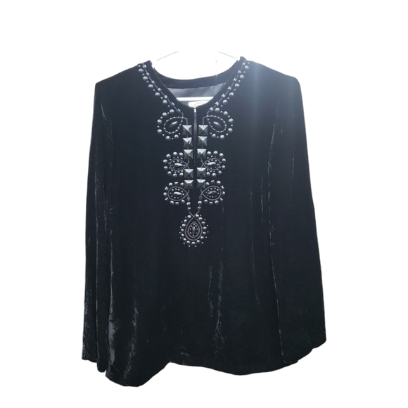 Talbots Black Velvet Bead Embellished Tunic Top Dressy Cocktail Women’s 8 - Picture 1 of 8
